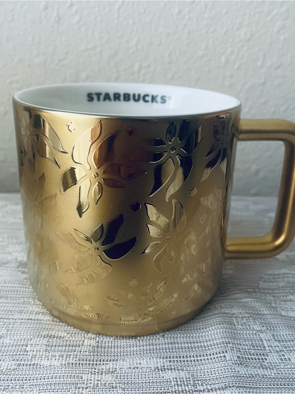 Starbucks Gold Floral Embossed Ceramic Mug